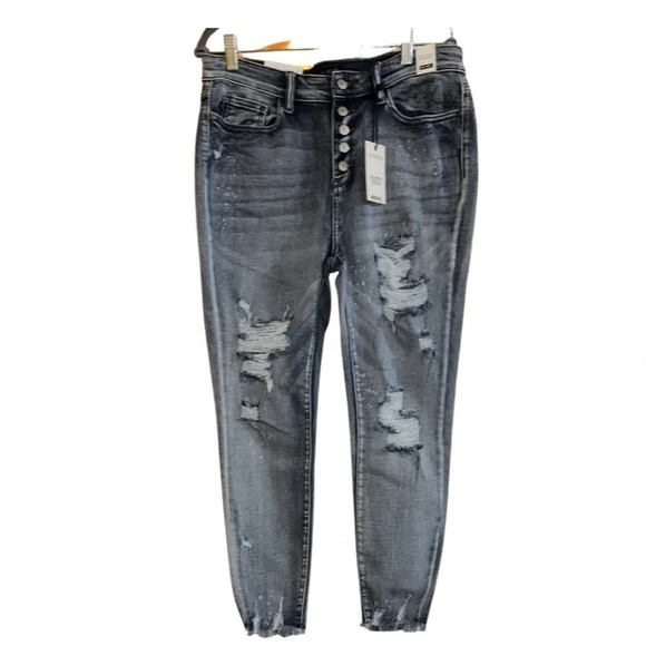 Judy Blue Bleach Destroyed Splash High Waist Jeans Skinny Fit Size 15/32 - Picture 8 of 10